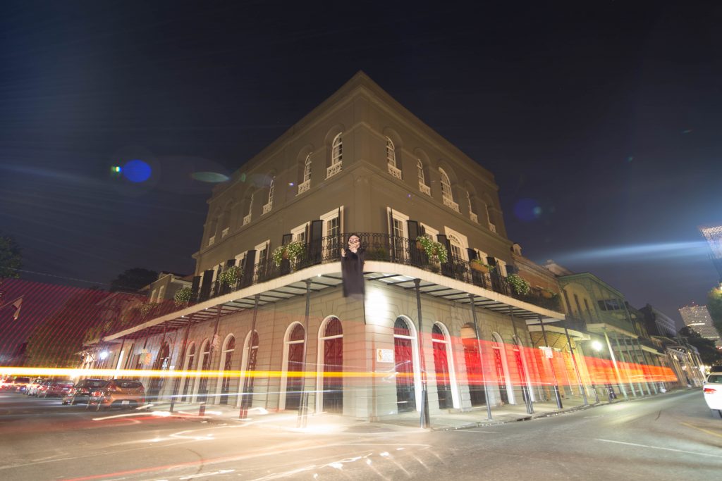 The LaLaurie Mansion at night.